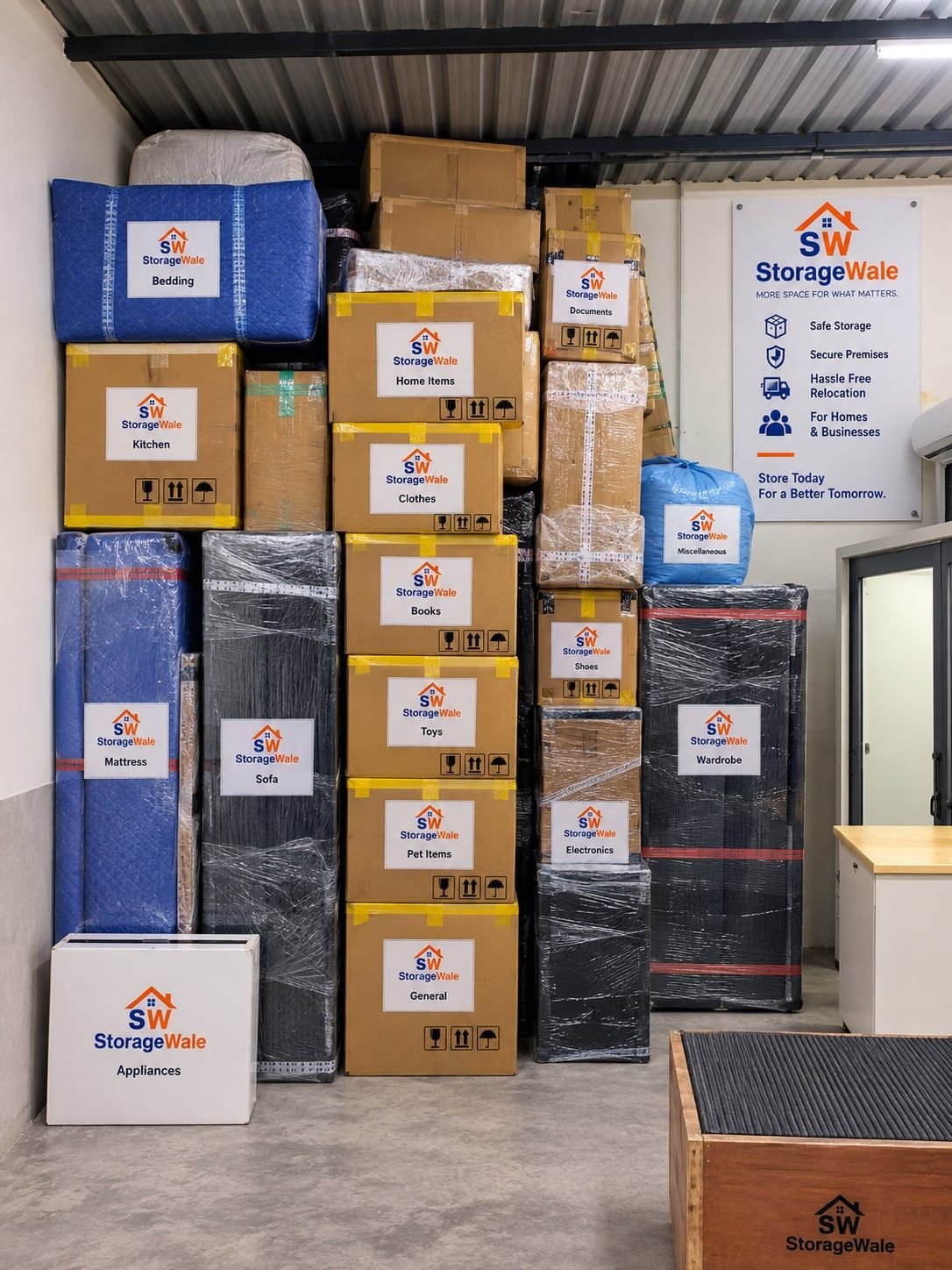 A StorageWale-labelled box for document storage
